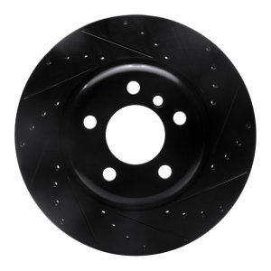 BMW 528I xDrive Brake Rotor (1) - Front Right - R1 Concepts - Drilled & Slotted - Black - `11-`16